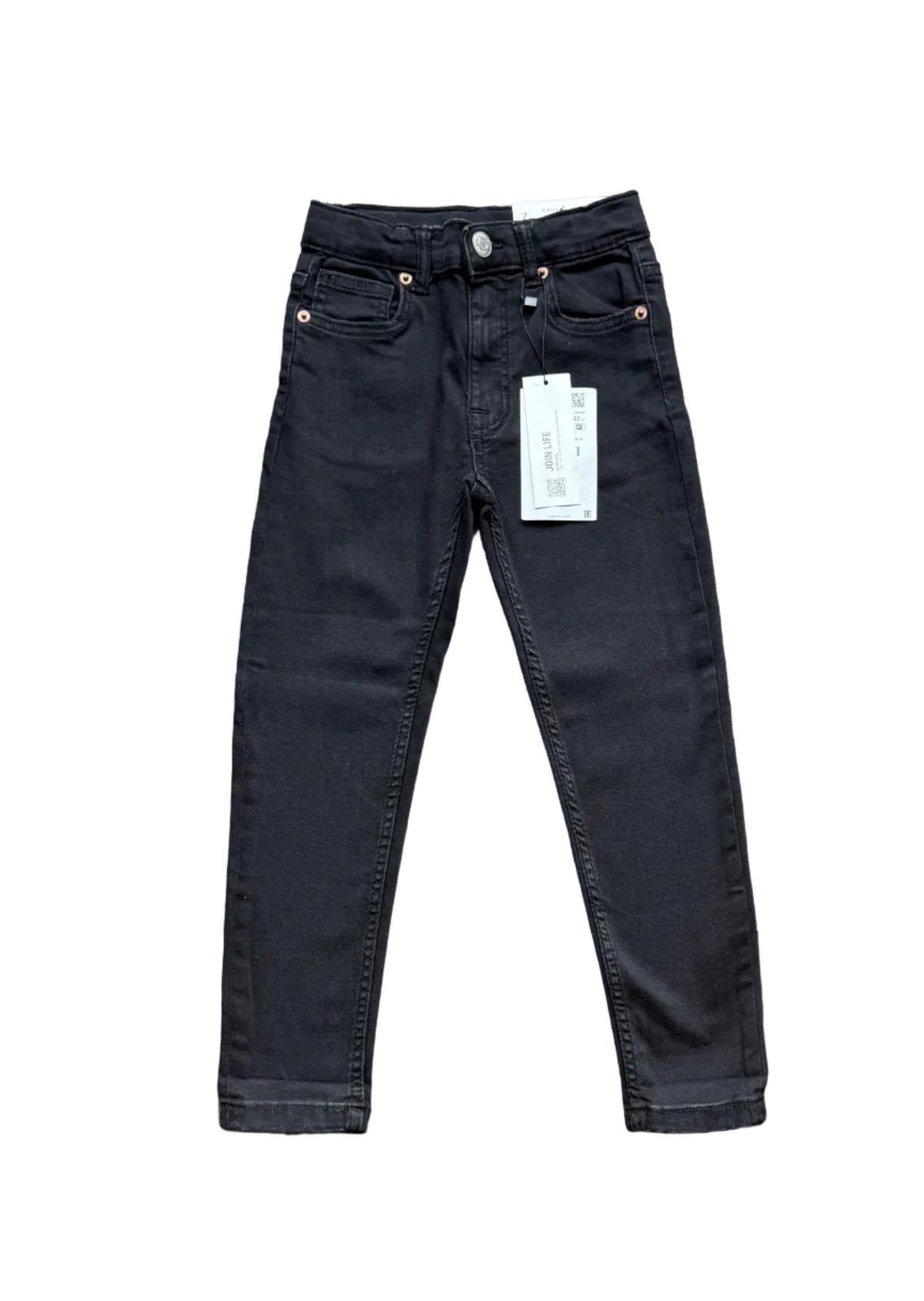 Jean enfant Zara noir, 7 ans, fermeture bouton, 5 poches, étiquette