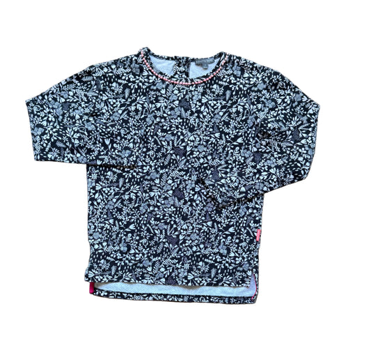 Sweat enfant 7 ans à manches longues, motifs feuillage bleu et blanc, col rond