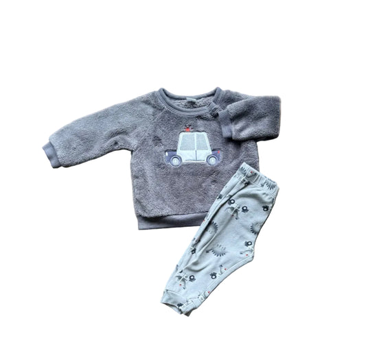 Ensemble bébé 2 pièces gris: pull à manches longues et pantalon motifs camion