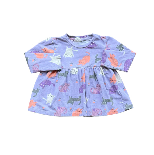 Robe bébé Mandarine & Co en coton bleu clair, imprimé animaux, col rond, manches courtes, 24 mois