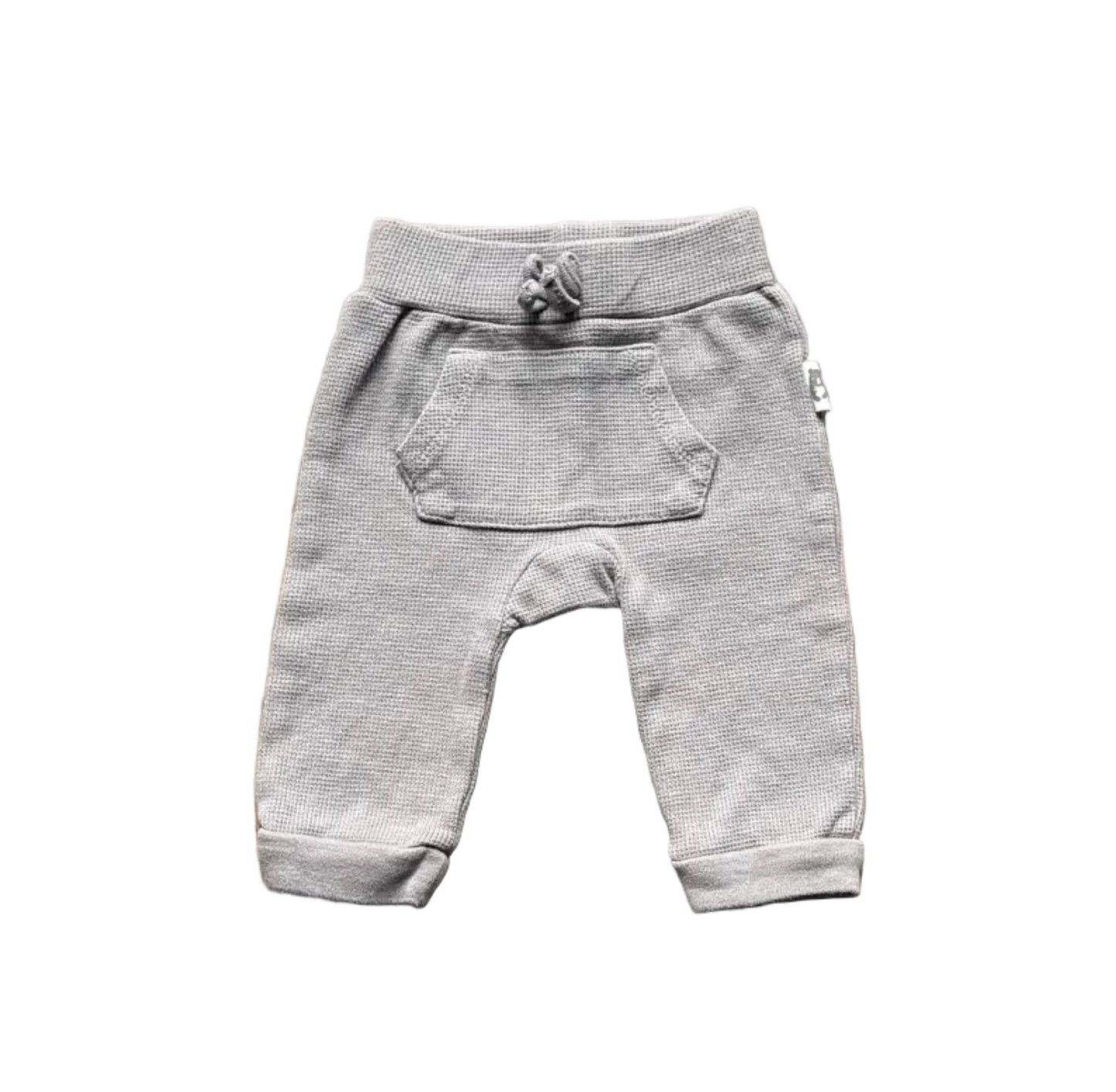 Pantalon jogging gris bébé 0-3 mois, poche et appliqué lapin+ours