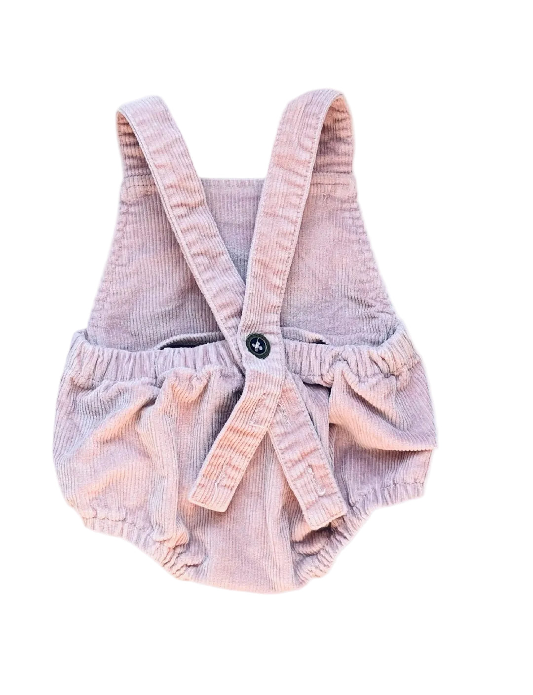 Romper mauve neutre 0-3 ans, bretelles croisées, dos froncé et bouton central