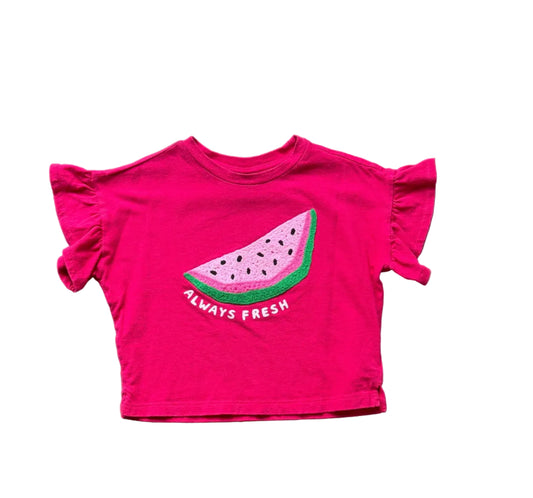 T-shirt enfant fuchsia 3 ans, col rond, manches courtes, motif pastèque 'Always Fresh'