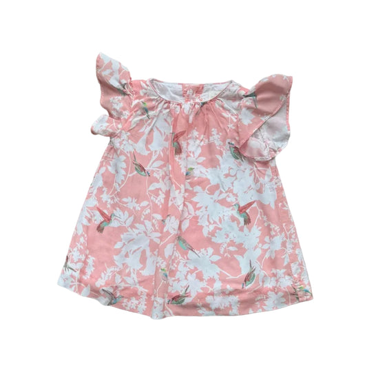 Robe bébé 3-6 mois rose pâle à fleurs, volants et col rond