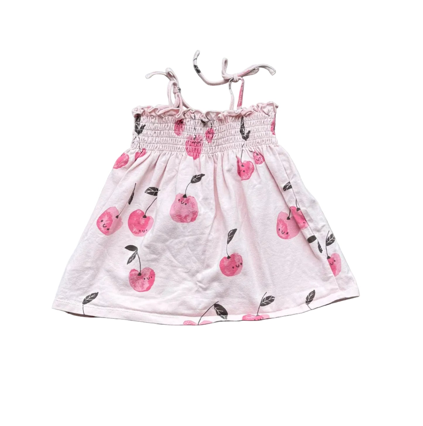 Robe Souris Mini 9-12 mois à bretelles, taille froncée, motif fruits