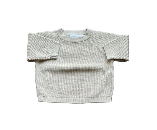 Chandail bébé en maille vert matcha, col rond, manches courtes et bord-côtes