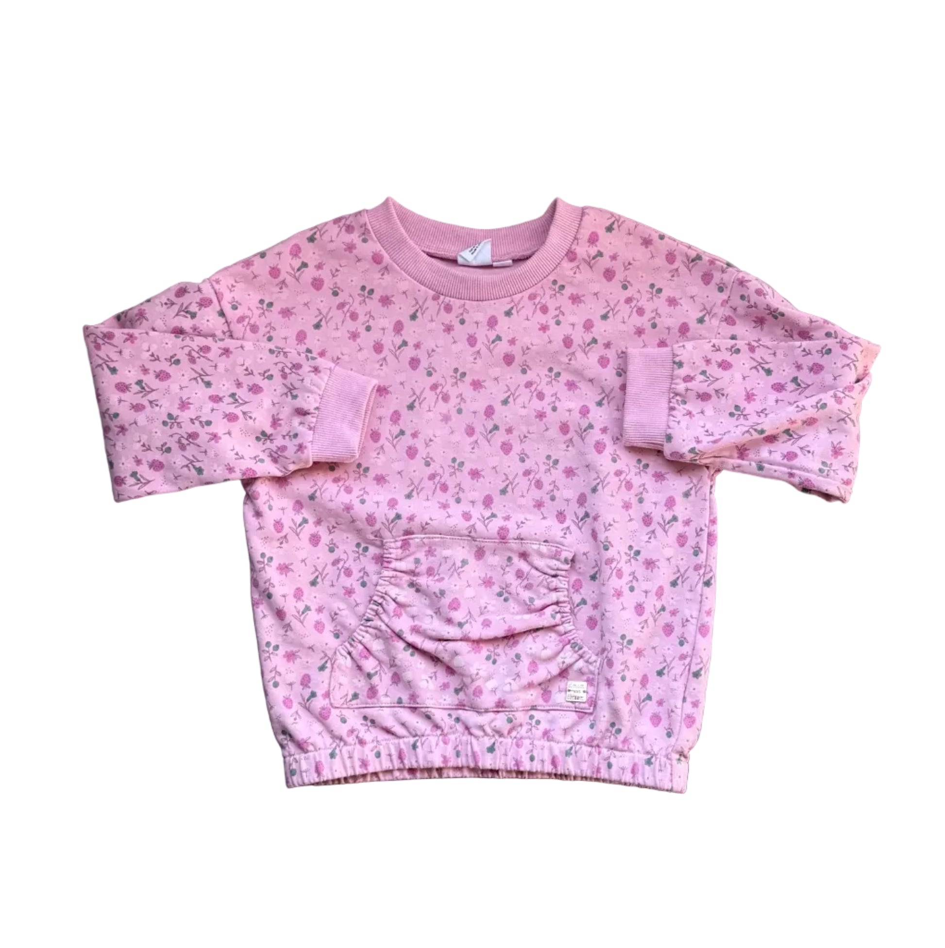 Chandail enfant Deux par Deux 7 ans violet à fleurs, encolure ronde, manches longues.