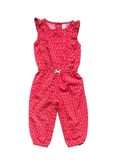 Une-pièce sans manches rouge à motifs floraux, nœud à la taille