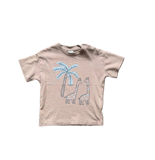 T-shirt bébé H&M 12-18 mois manches courtes, col rond, imprimé girafes et palmier