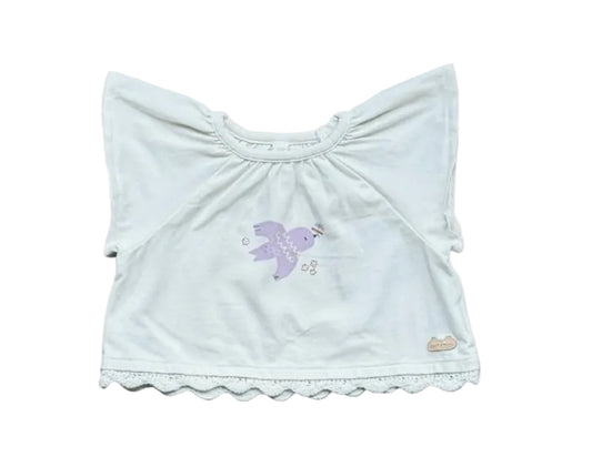 T-shirt bébé 0-3 mois, couleur claire, motif souris violette, encolure ronde
