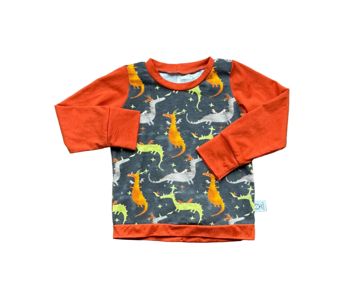 Pull enfant 1-3 ans orange et bleu à manches longues, imprimé dinosaures