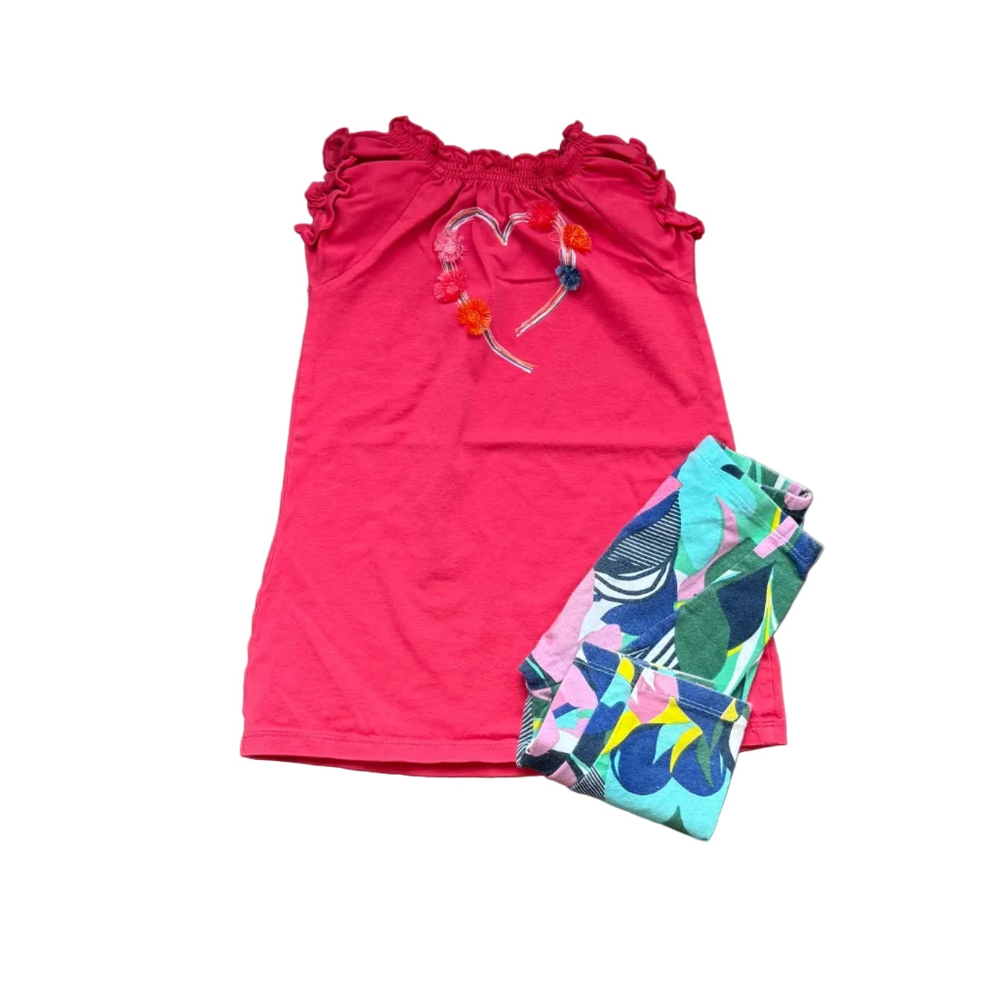 Ensemble 2 mcx fushia 24 mois : robe à volants et legging imprimé coloré