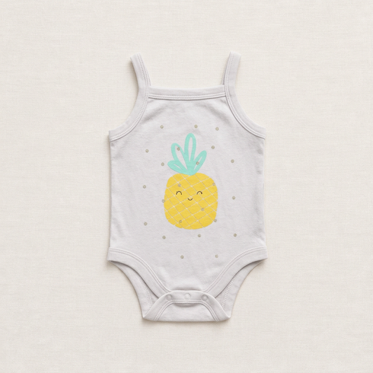 Body bébé sans manches blanc à bretelles, motif ananas et lapin