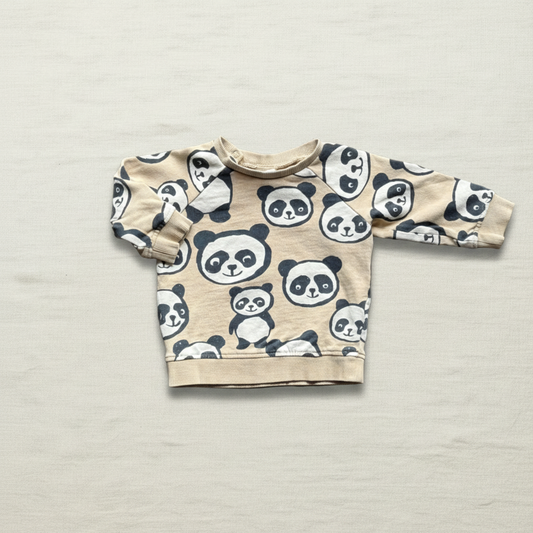 Chandail bébé H&M 6-9 mois à manches longues, motif pandas sur fond clair