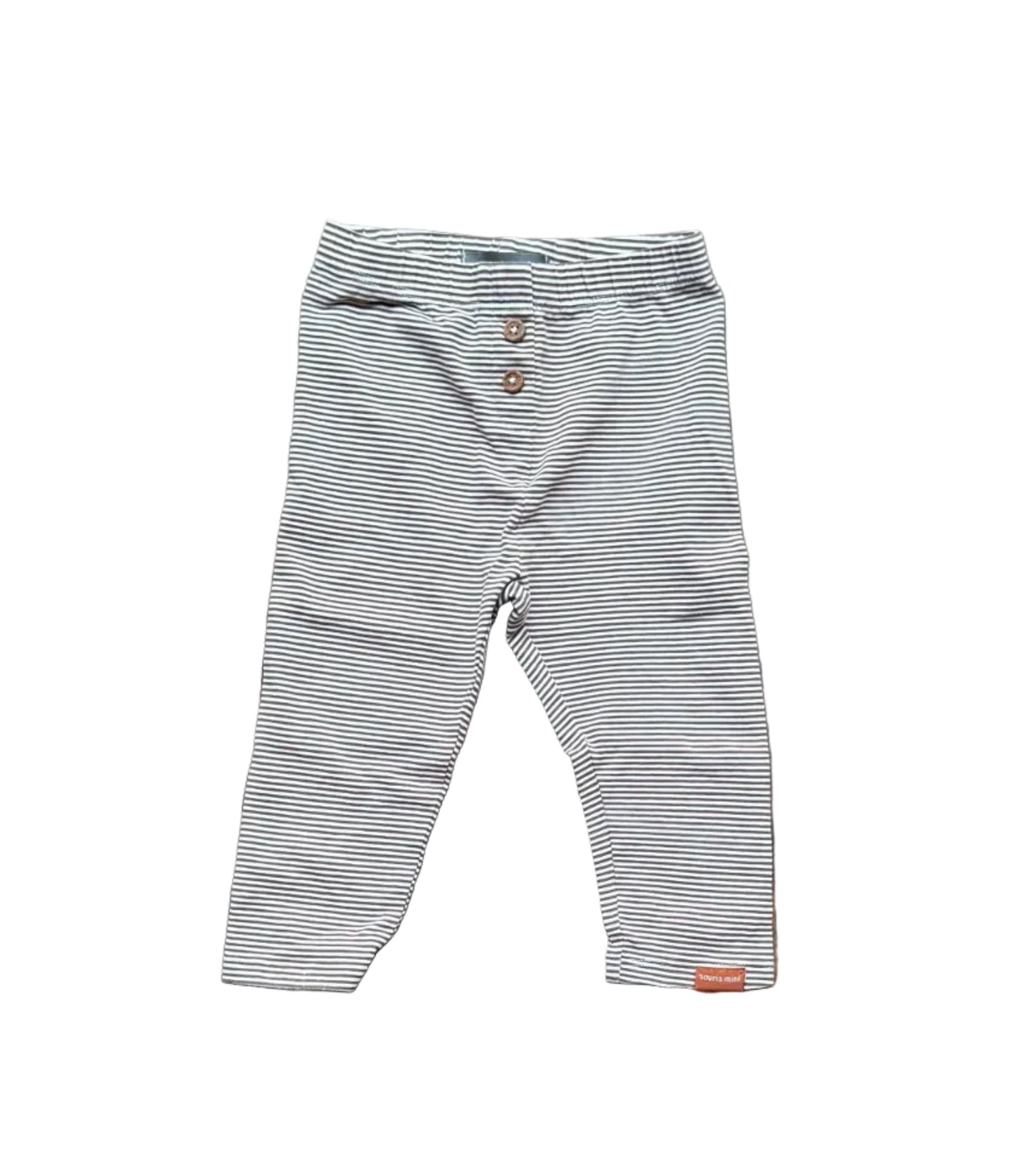 Legging bébé rayé blanc et bleu foncé, taille boutonnée, 9-12 mois