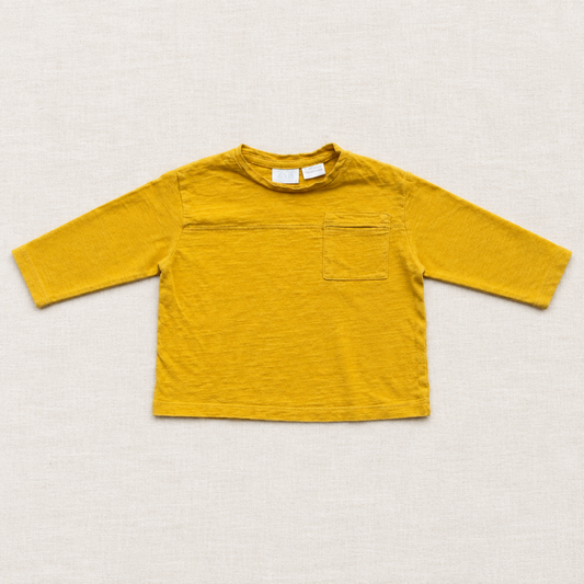 Chandail Zara bébé 6-9 mois ocre à manches longues, encolure ronde, poche poitrine