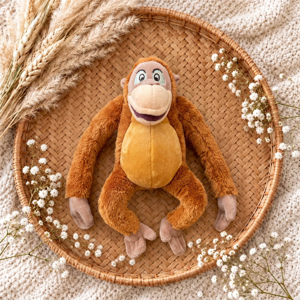 Peluche Roi Louis Disney en peluche marron, ventre beige, large sourire brodé.