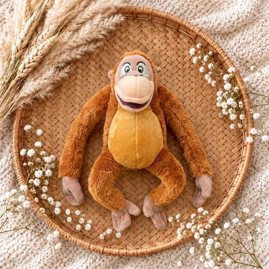 Peluche Roi Louis Disney en peluche marron, ventre beige, large sourire brodé.