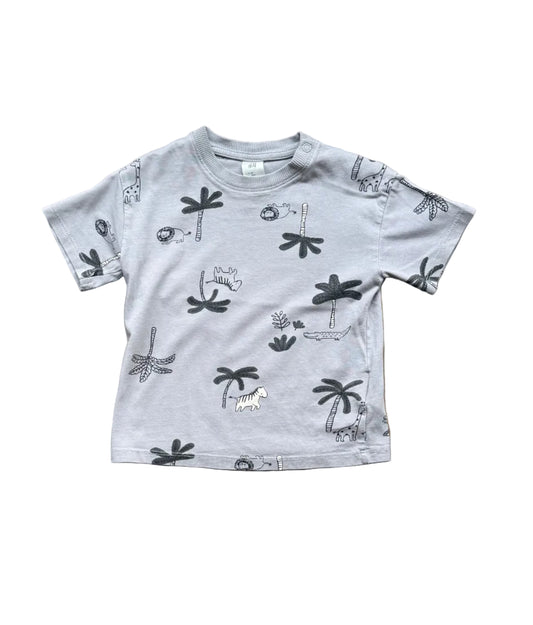 T-shirt bébé gris clair 12-18 mois à motifs animaux et végétaux