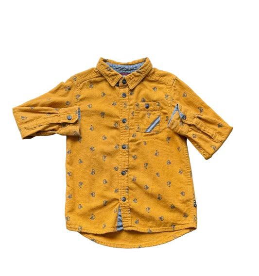 Chemise enfant jaune moutarde à manches longues, imprimé souris, col boutonné
