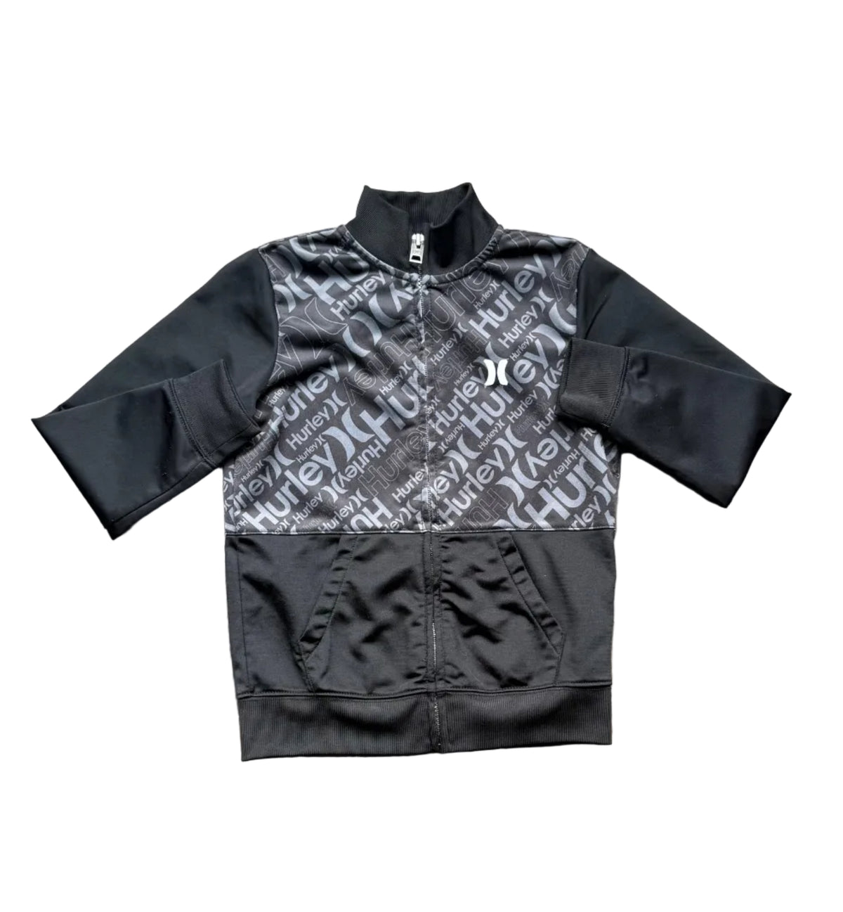 Veste zippée enfant Hurley noire à col montant, manches longues, imprimé devant.