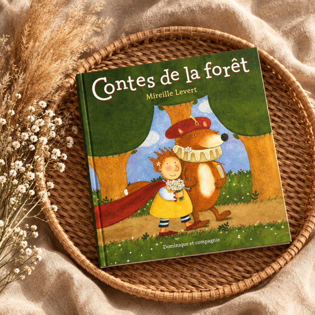 Livre jeunesse « Contes de la forêt » couverture illustrée d’arbres et d’animaux