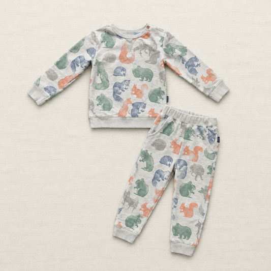 Ensemble bébé 2 pièces manches longues et pantalon imprimé animaux, 6-9 mois