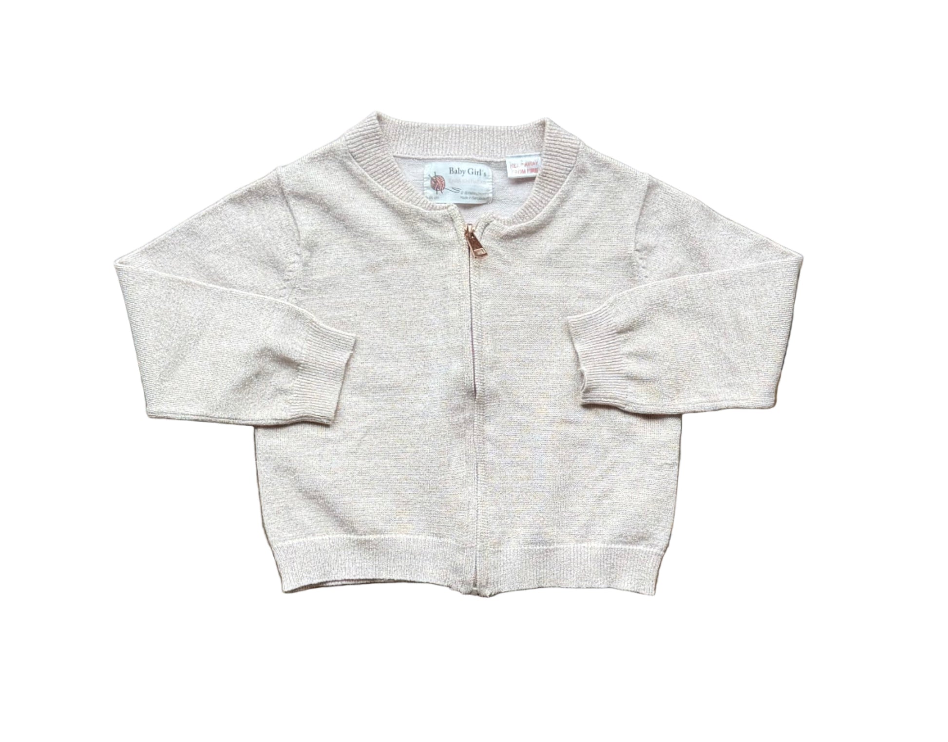 Veste bébé 12-18 mois rose pâle, zip devant, manches longues, poches plaquées