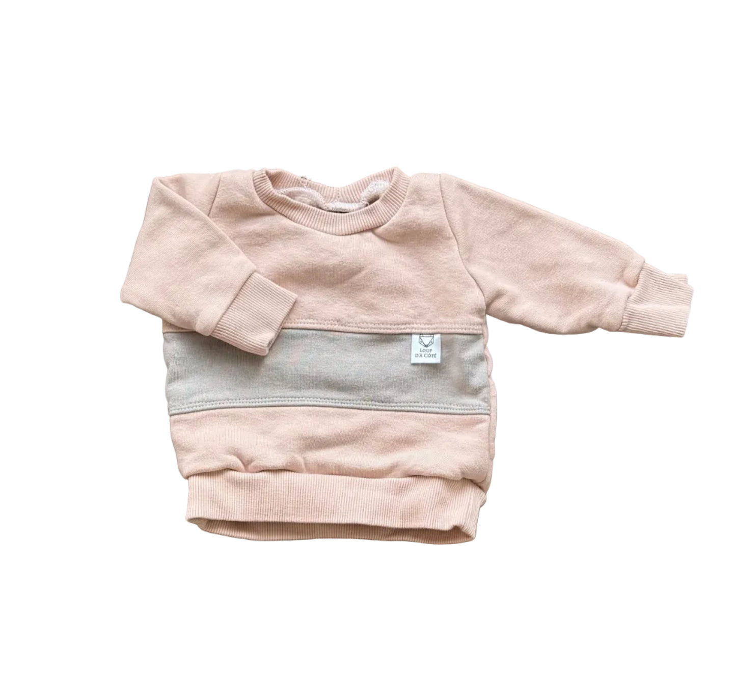 Chandail bébé manches longues rose crème et gris, empiècement contrastant