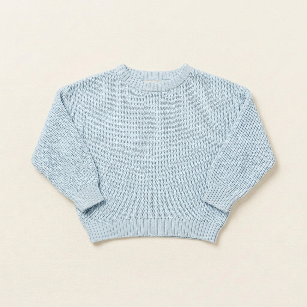 Chandail en tricot bleu glacier pour enfant 2-3 ans, col rond côtelé