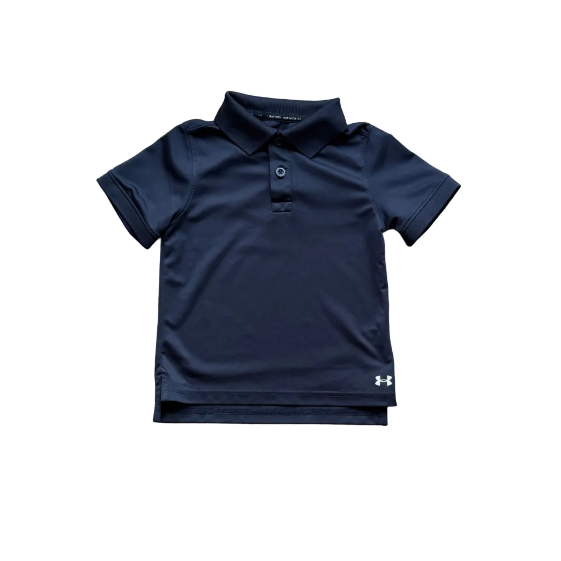 Polo enfant Under Armour bleu foncé à col boutonné, logo poitrine.