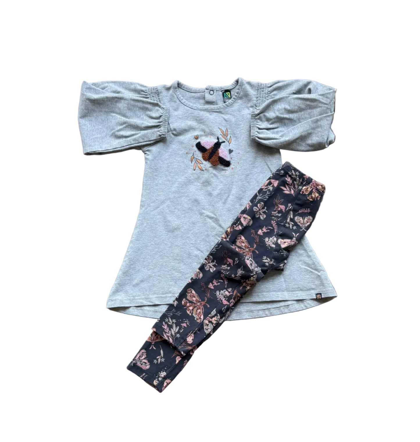 Ensemble bébé 2 pièces : tunique manches longues gris clair et legging à motifs