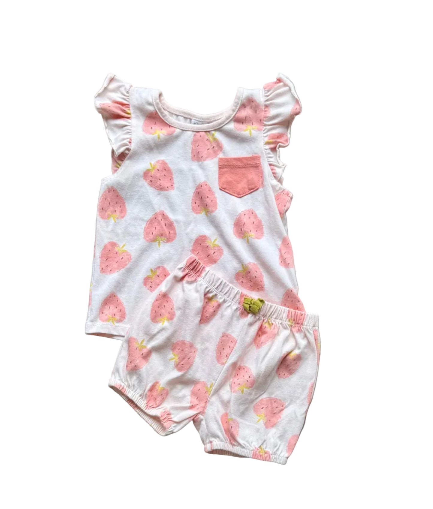 Ensemble bébé 2 pièces à manches courtes et short, imprimé fruits roses et blanc