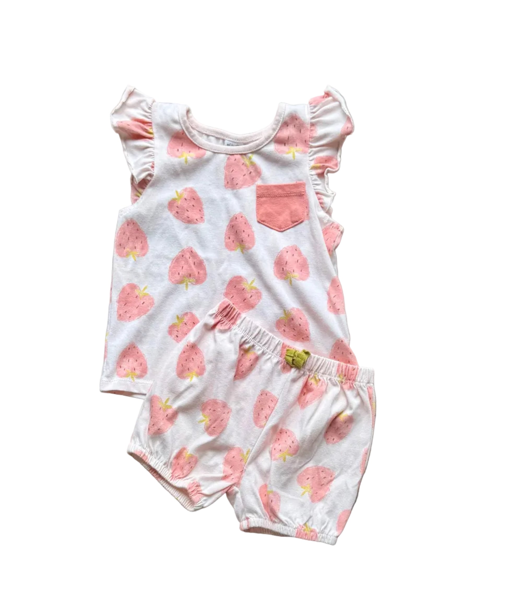 Ensemble bébé 2 pièces à manches courtes et short, imprimé fruits roses et blanc