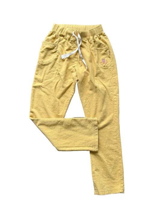 Pantalon enfant jaune à taille élastique et cordon, poches latérales