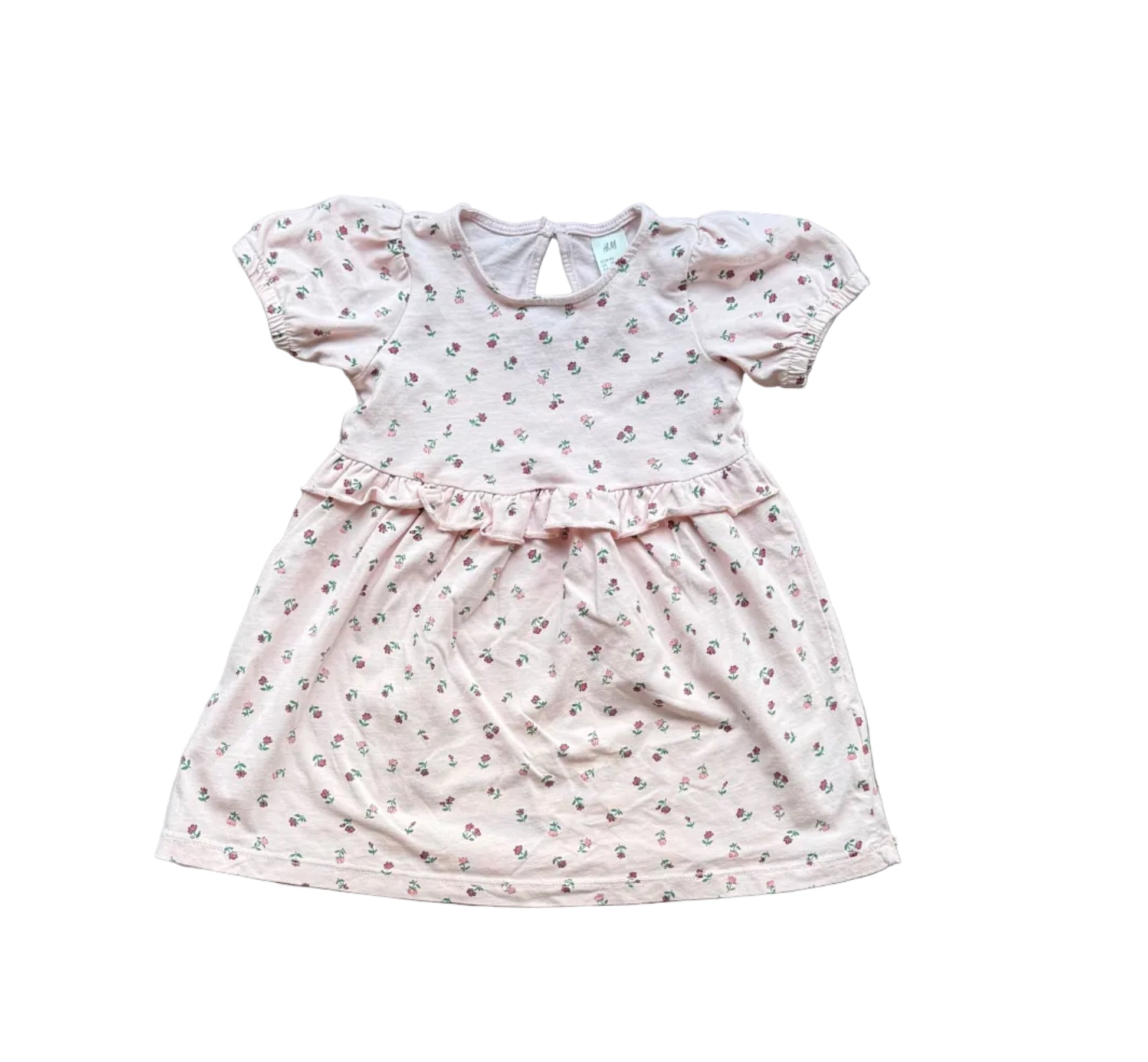 Robe bébé H&M en coton, imprimé floral multicolore, manches courtes bouffantes