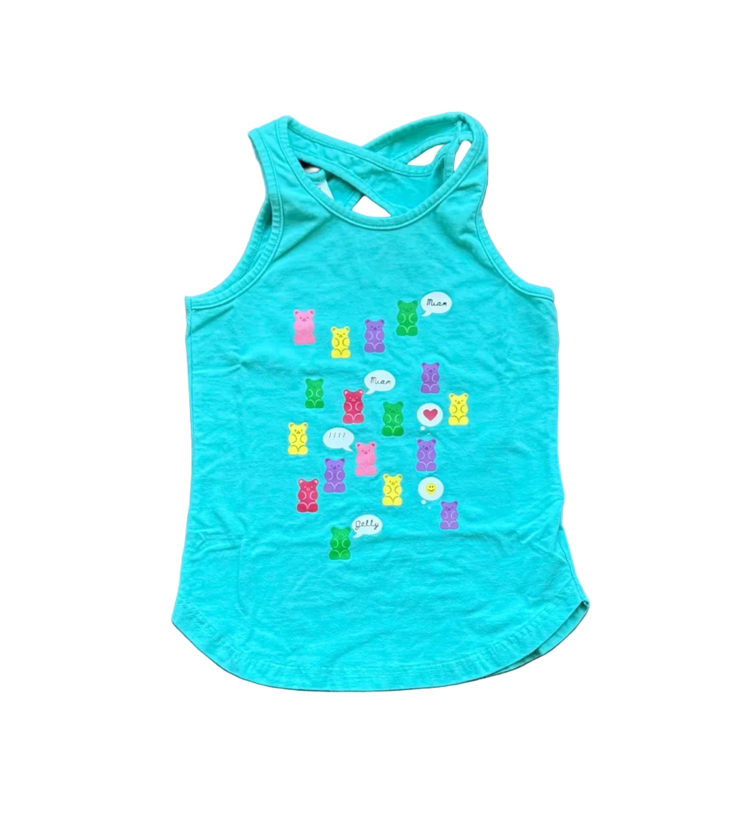 Camisole 7 ans turquoise à bretelles, motifs oursons et licornes colorés