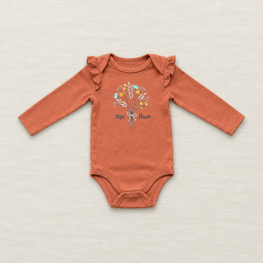Body bébé manches longues terracotta à motif floral multicolore, 9 mois