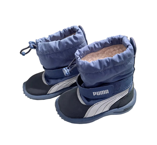 Bottes enfant Puma bleues, tige matelassée froncée et fermeture à lacet