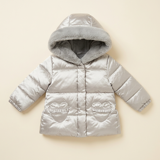 Manteau Mayoral bébé 12 mois à capuche, doudoune matelassée doré clair, poches