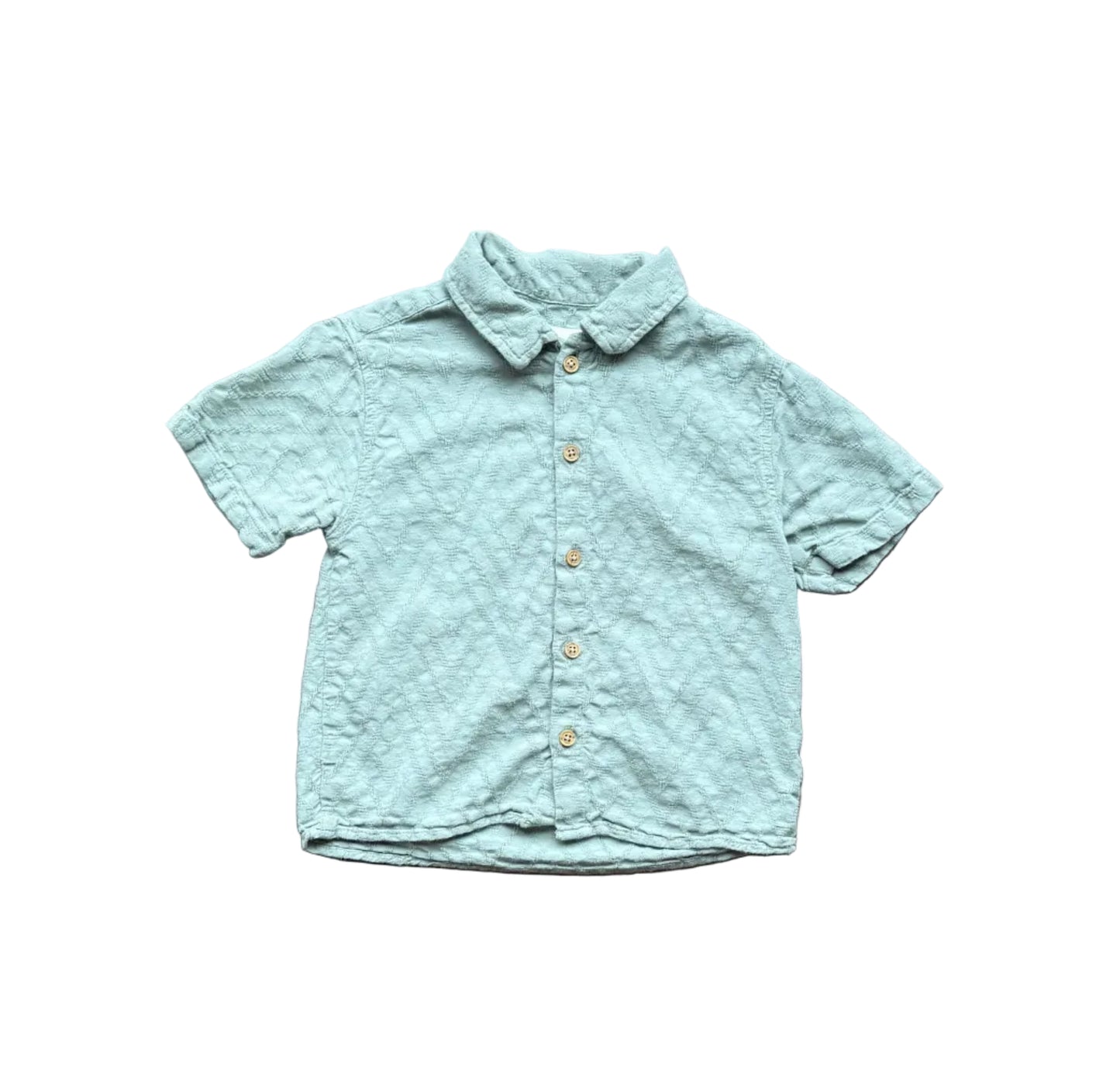 Chemise enfant 2 ans vert sauge à manches courtes, col et boutons