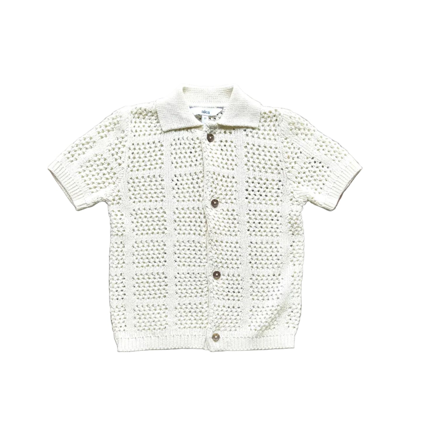 Chemise bébé en tricot crème à manches courtes, col et patte boutonnée