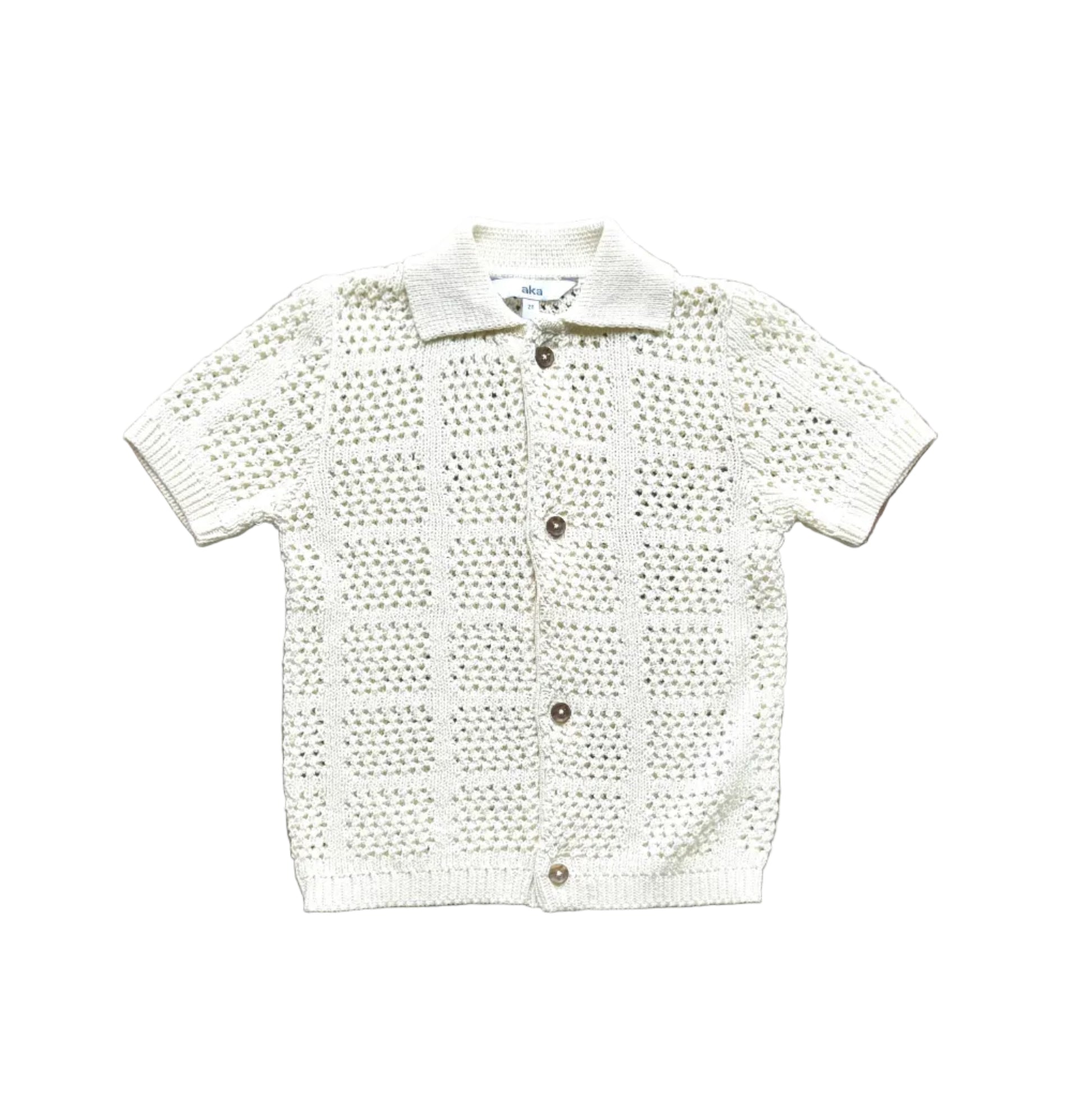 Chemise bébé en tricot crème à manches courtes, col et patte boutonnée