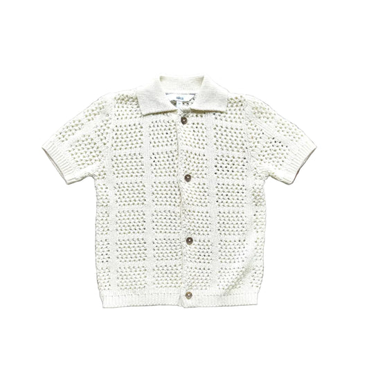 Chemise bébé en tricot crème à manches courtes, col et patte boutonnée