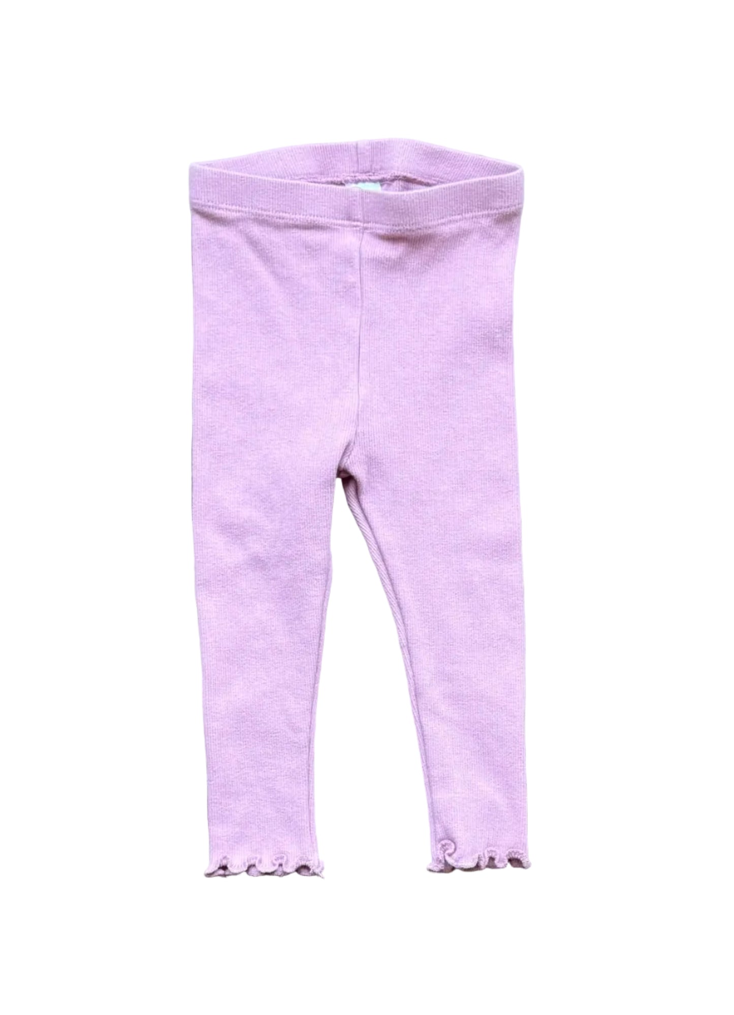 Legging bébé 12 mois rose clair, taille élastique et bas à volants