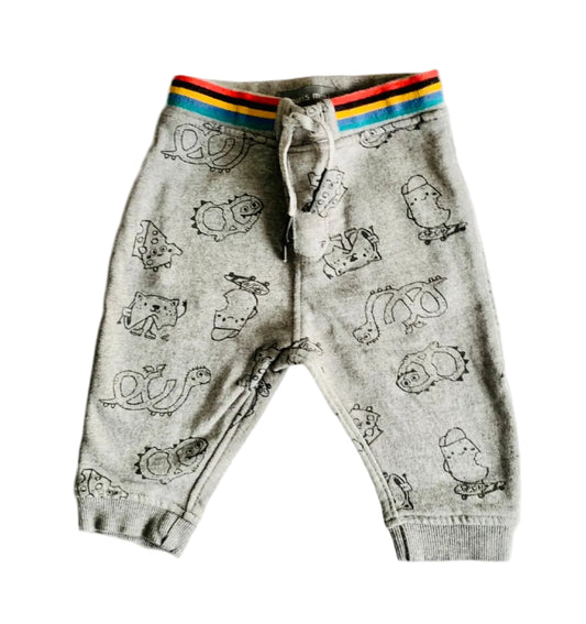 Pantalon de jogging bébé gris, imprimé animaux, taille rayée arc-en-ciel, cordon