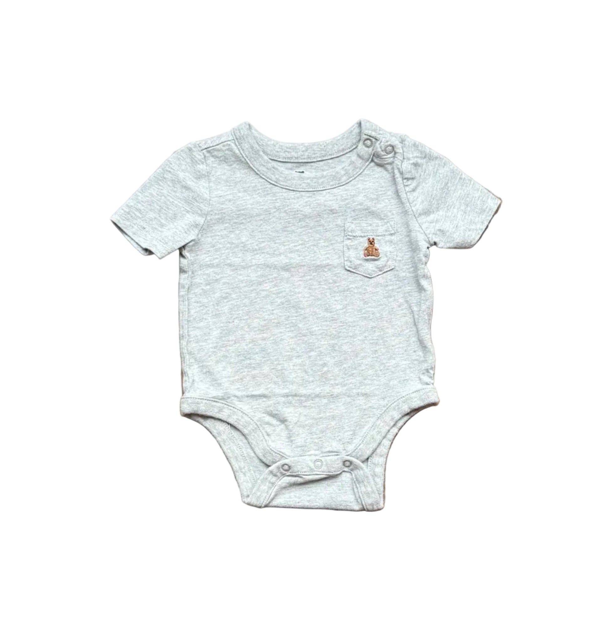 Body bébé cache-couche gris clair à manches courtes, décor ourson sur la poitrine