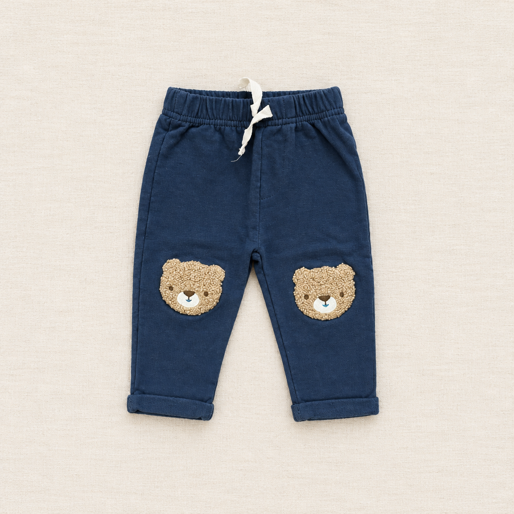 Pantalon de jogging bébé 0-3 mois bleu marine avec appliques d’animaux sur les genoux