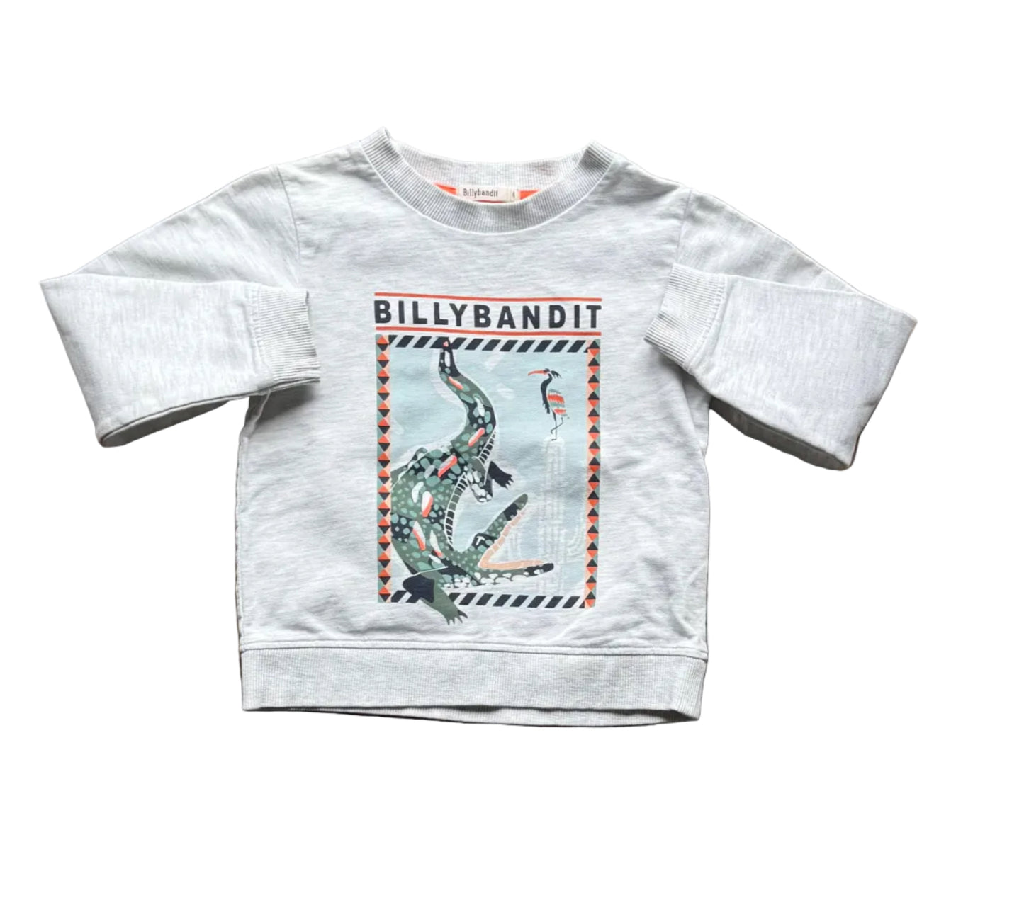 Sweatshirt enfant Billybandit, col rond, gris clair, imprimé dinosaures