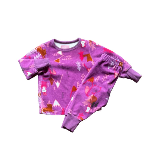Ensemble pyjama bébé violet: haut à manches longues et pantalon, motifs animaux, bord côtelé.